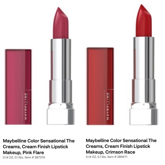 Maybelline Other - 2x lot Maybelline Color Sensational Creams Lipstick - Pink Flare & Crimson Race